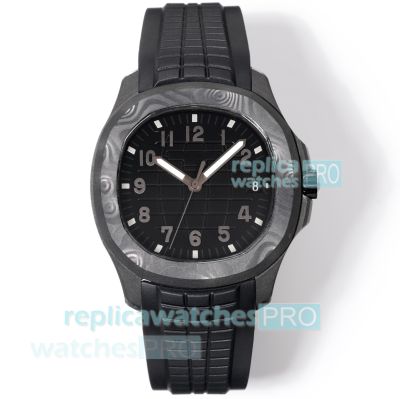 Swiss Replica DIW Patek Philippe Aquanaut 5167 All Black Carbon Case Rubber Strap Watch 